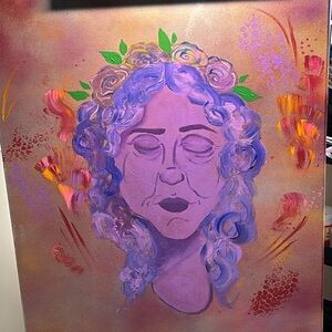 Art Class Purple and Green Ecstatic Portrait Painting